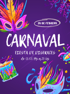 Cartel anuncio carnaval profesional moderno morado